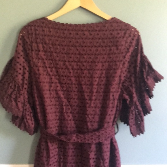 Adolfo Dominguez designer eyelet and lace plum dress Tie waist Feminine flirty 6 - Picture 8 of 14